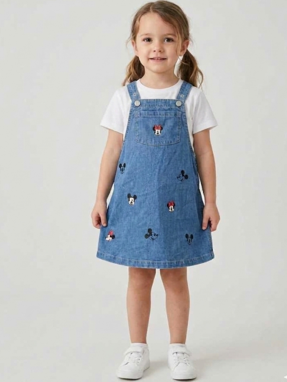 H&M Disney Overall Dress Denim Blue Minnie & Mickey Pinafore Size 2-3 Y